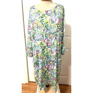 Womens Stelk Parker Sz 3X Floral Print Shift Dress Spring Easter 3/4 sleeves